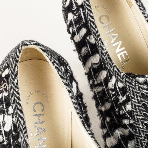 Chanel G27462 Wool Tweed Lace Up Silver Heel Booties - Picture 12 of 13